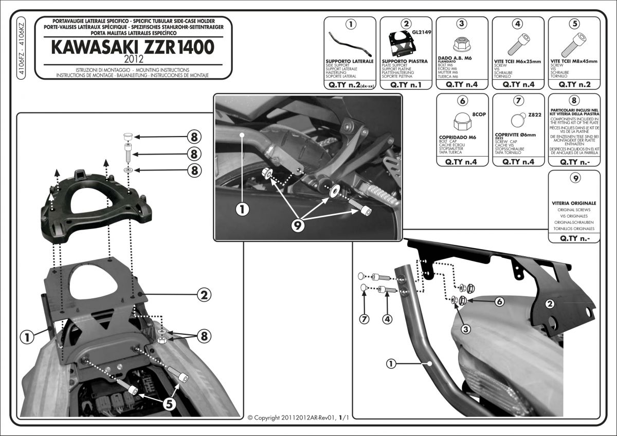 Kawasaki ZZR 1400 (12 > 18) Arka Çanta Taşıyıcısı (Givi 4106FZ)Kawasaki 