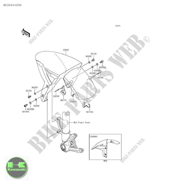 kawasaki ninja h2 ön çamurluk kawasaki h2 ön çamurluk sıfır orijinal  parça kodu 35004-0342-51c
