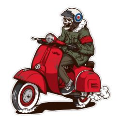 Mr.Sticker VSP25 Kırmızı Scooterlı Kurukafa Etiketi