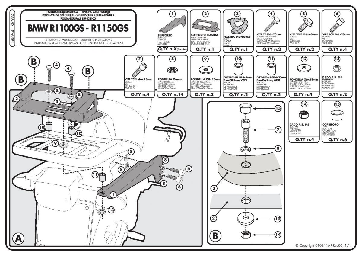 BMW R 1100 GS (94 > 99) ve R 1150 GS (00 > 03) Arka Çanta Taşıyıcısı (Givi SR694)