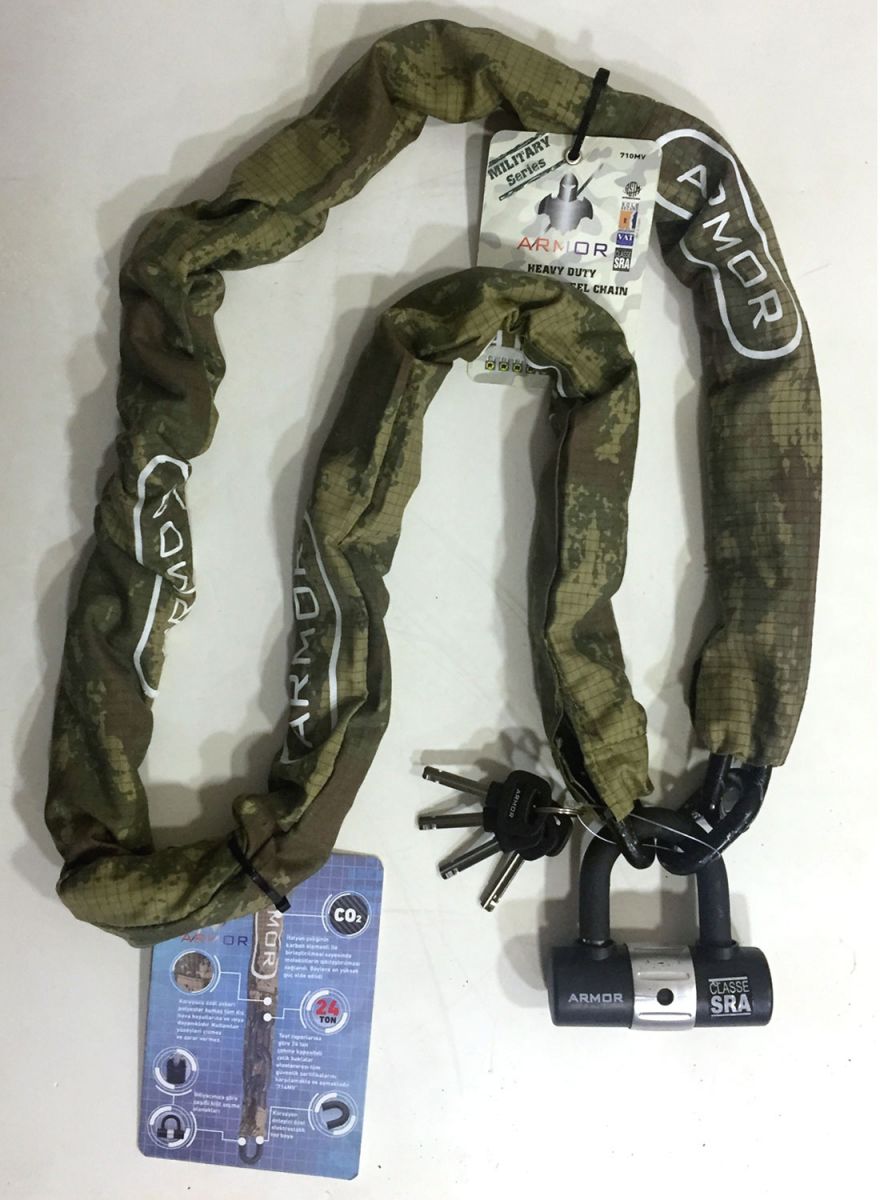 Armor 710 Military Serisi Çelik Zincir 1.80 mt. (10 mm) + U Kilit
