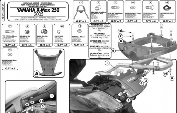 KAPPA KR355 YAMAHA X-MAX 125-250 (05-09) ARKA ÇANTA TAŞIYICI